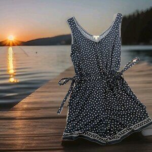 Max Studio Women's M Romper Shorts Sleeveless Tie Waist Navy Polka Dot